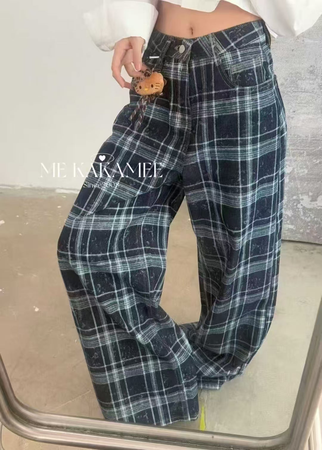 Plaid wide-leg plaid pants