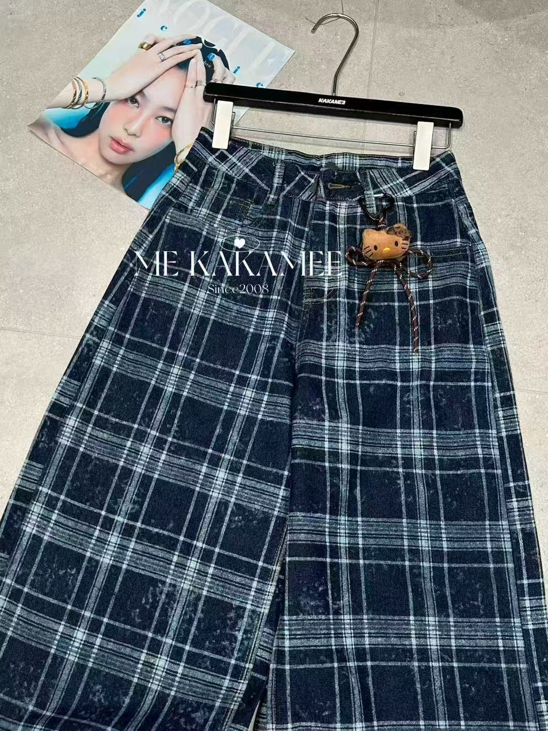 Plaid wide-leg plaid pants