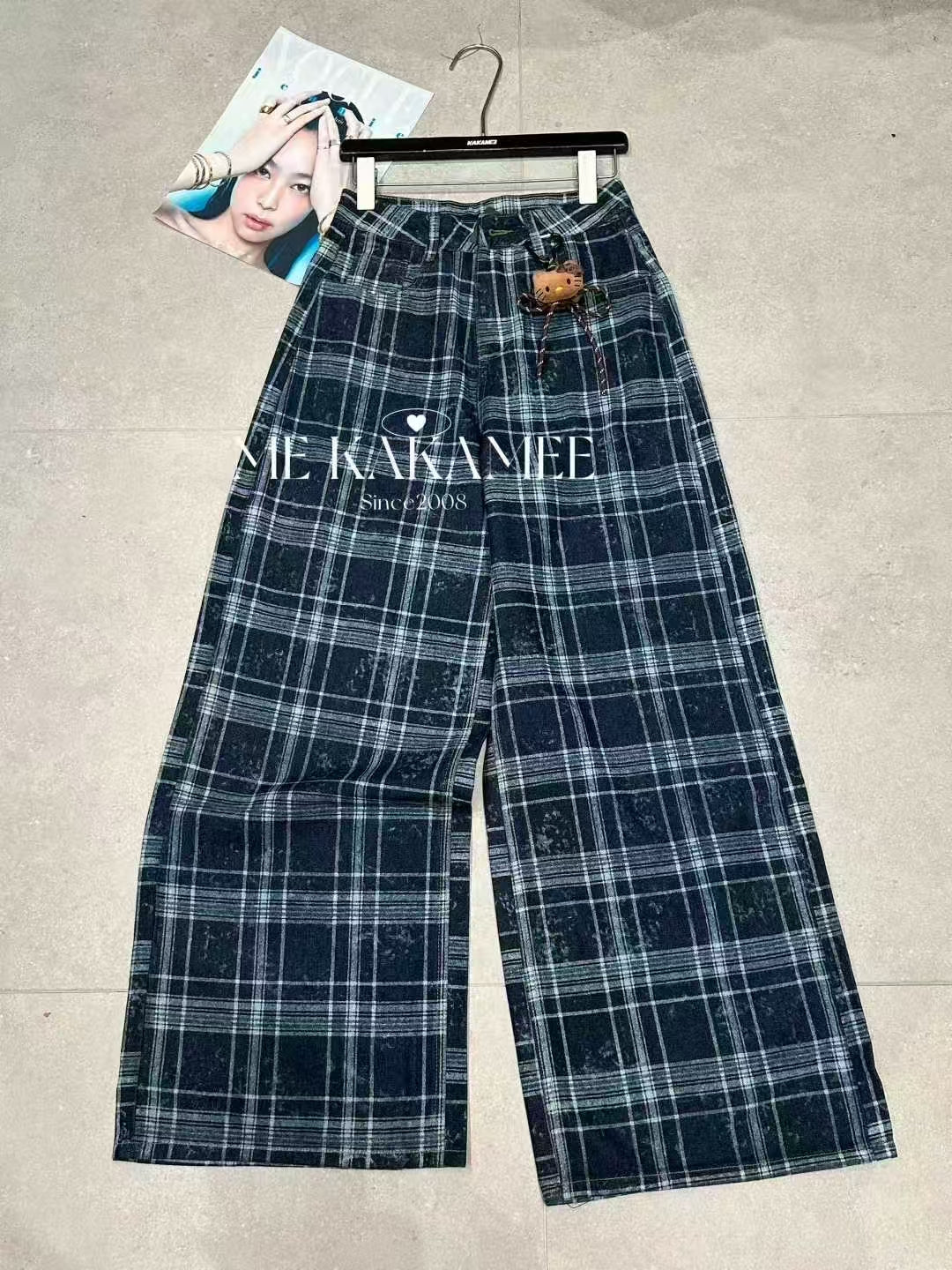 Plaid wide-leg plaid pants